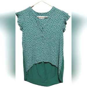 Anthropologie Porridge Green Lady Bug Top with Ruffle Short Sleeves, Size Small